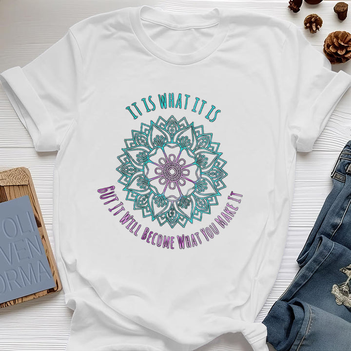 Olivenorma "It Is What It Is Tee" Mandala Quote T-Shirt - White - 2XL - image 6