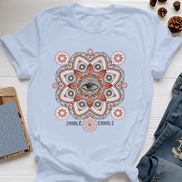 Olivenorma Meditation Evil Eye Slogan Design T-shirt - Blue - 2XL - image 15