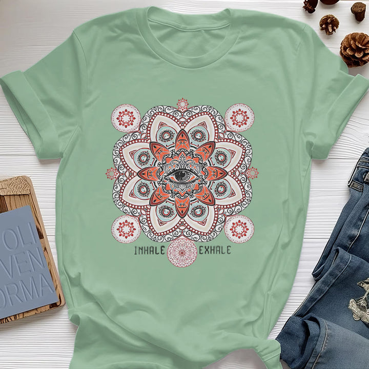 Olivenorma Meditation Evil Eye Slogan Design T-shirt - Light Green - 2XL - image 24