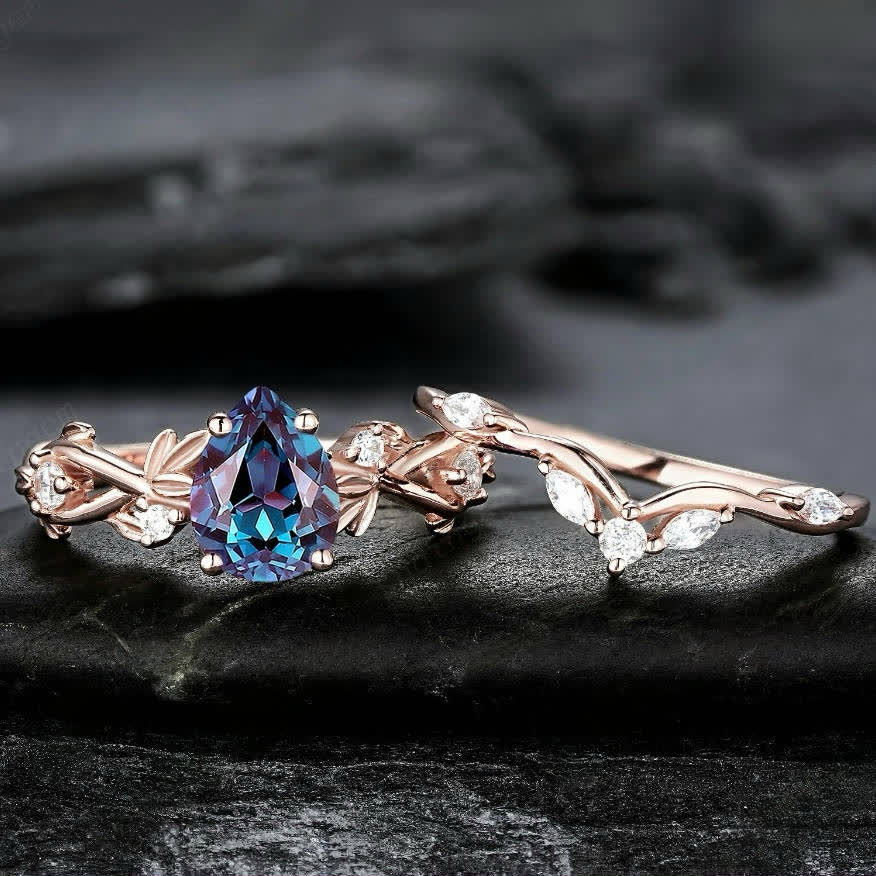 FREE Today:  Lucky Stone Aquamarine Leaf Engagement Ring Set - image 3