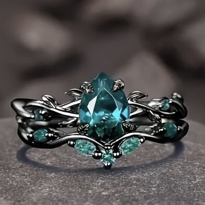 FREE Today:  Lucky Stone Aquamarine Leaf Engagement Ring Set - image 13