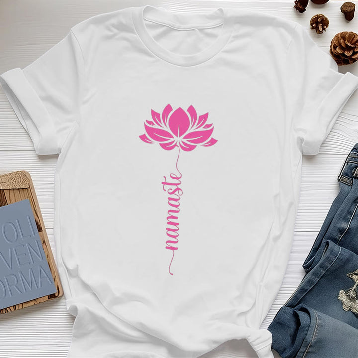 Olivenorma Namaste Lotus Yoga Cotton T-Shirt - White - 2XL - image 0