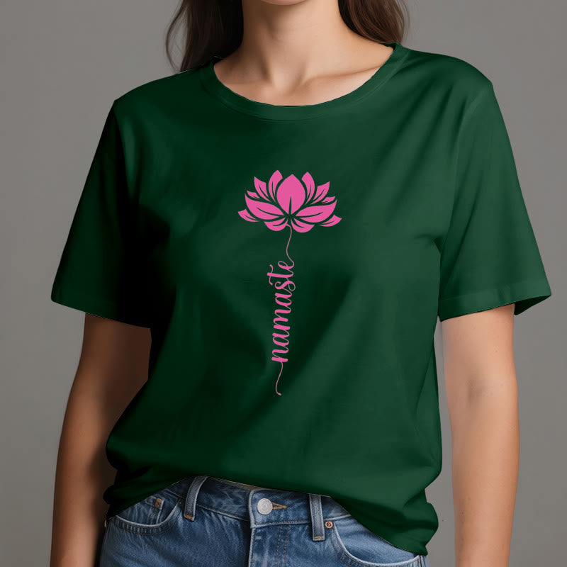 Olivenorma Namaste Lotus Yoga Cotton T-Shirt - image 18