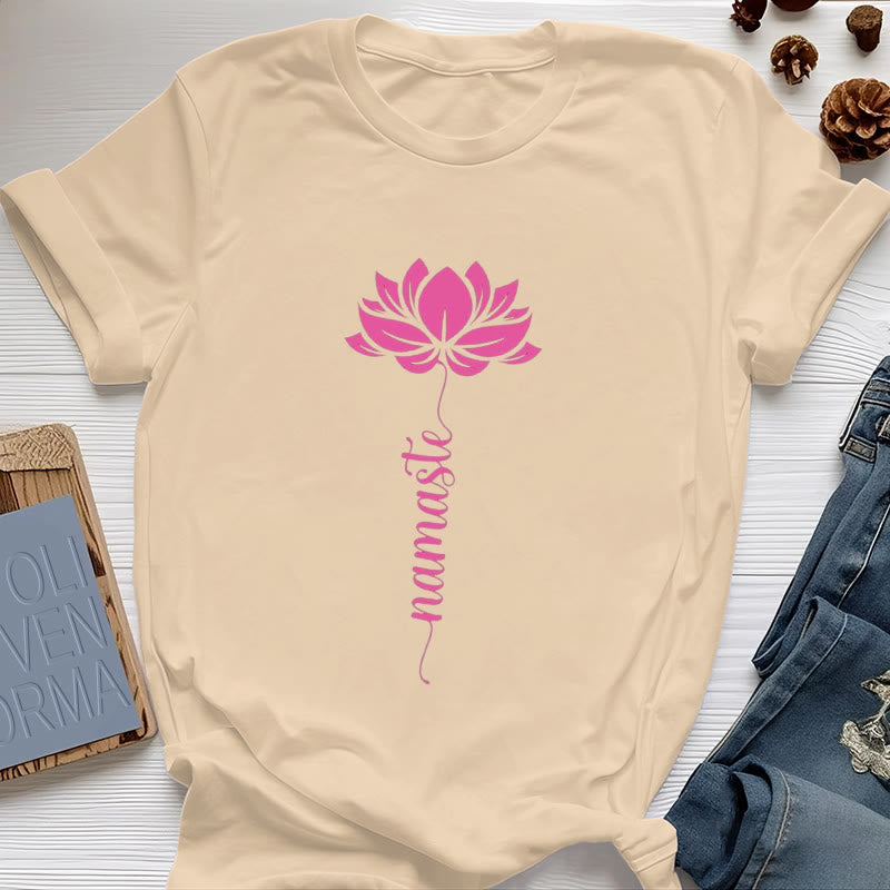 Olivenorma Namaste Lotus Yoga Cotton T-Shirt - Yellow - 2XL - image 7
