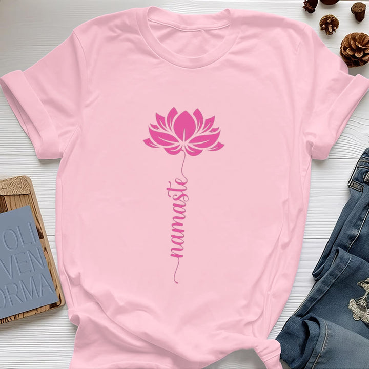 Olivenorma Namaste Lotus Yoga Cotton T-Shirt - Pink - 2XL - image 11