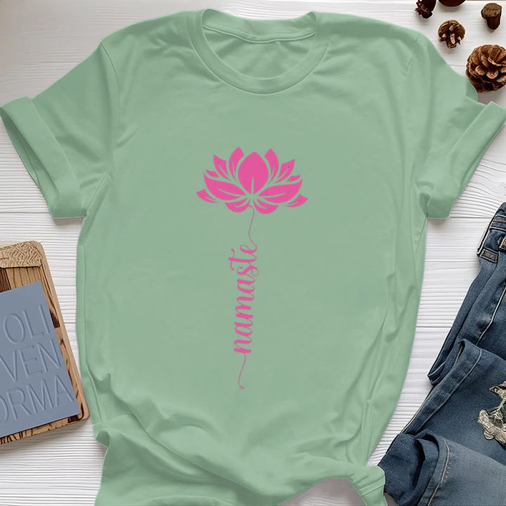 Olivenorma Namaste Lotus Yoga Cotton T-Shirt - Light Green - 2XL - image 15