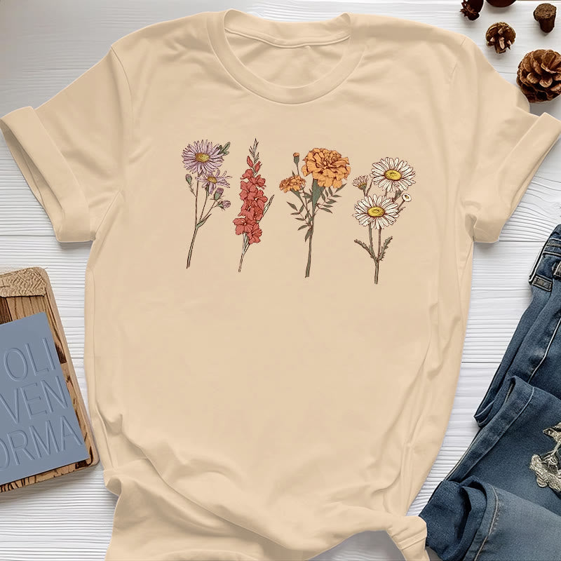 Olivenorma Birth Month Flowers T-Shirt - Yellow - 2XL - 4 - image 0