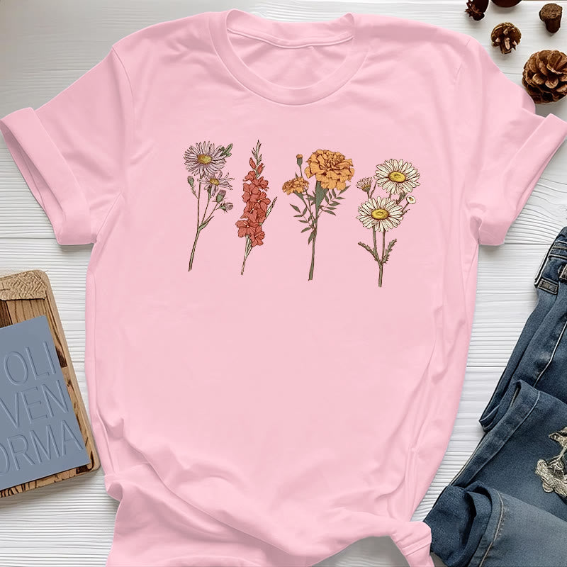 Olivenorma Birth Month Flowers T-Shirt - Pink - 2XL - 4 - image 7