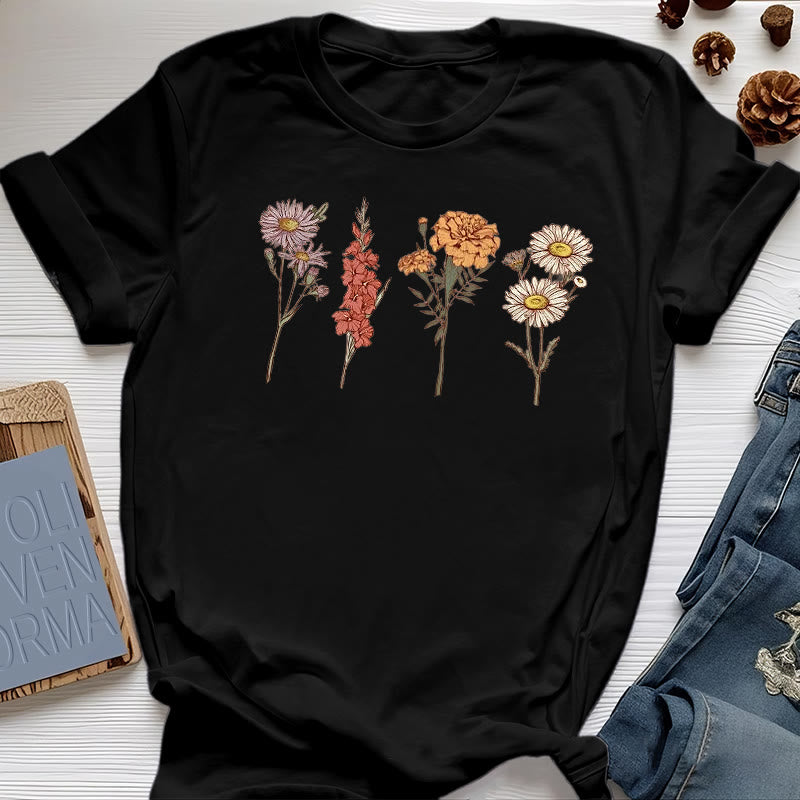 Olivenorma Birth Month Flowers T-Shirt - Black - 2XL - 4 - image 12