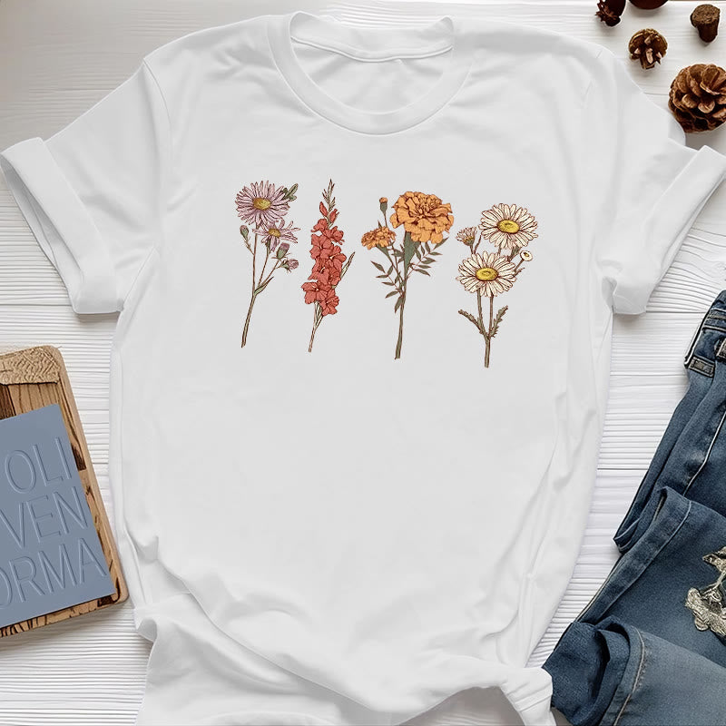 Olivenorma Birth Month Flowers T-Shirt - White - 2XL - 4 - image 10