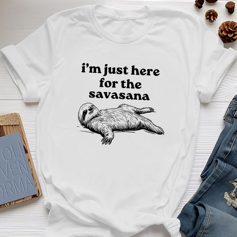 Olivenorma Sloth Yoga I'm Just Here for Savasana T-Shirt - White - 2XL - image 0