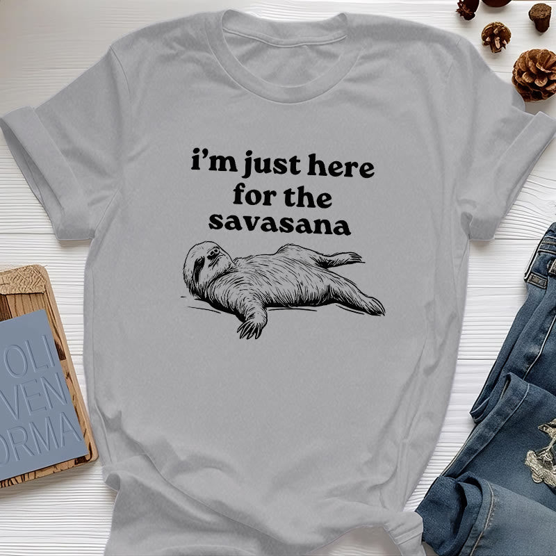 Olivenorma Sloth Yoga I'm Just Here for Savasana T-Shirt - Gray - 2XL - image 11