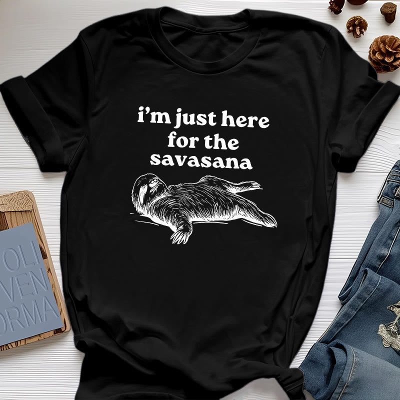 Olivenorma Sloth Yoga I'm Just Here for Savasana T-Shirt - Black - 2XL - image 9