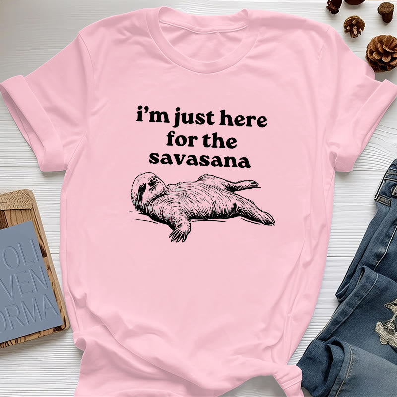Olivenorma Sloth Yoga I'm Just Here for Savasana T-Shirt - Pink - 2XL - image 13