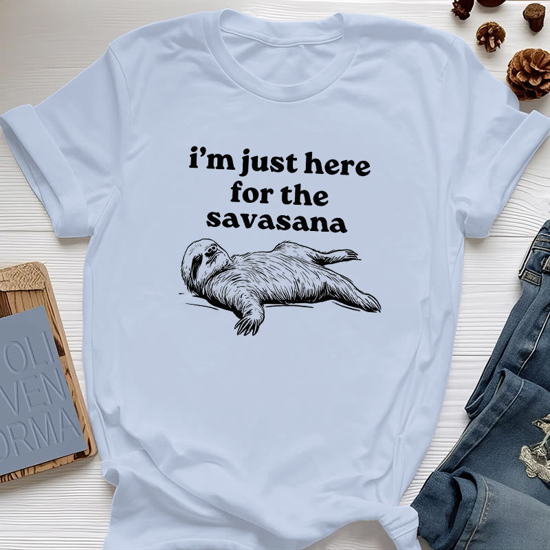 Olivenorma Sloth Yoga I'm Just Here for Savasana T-Shirt - Blue - 2XL - image 11