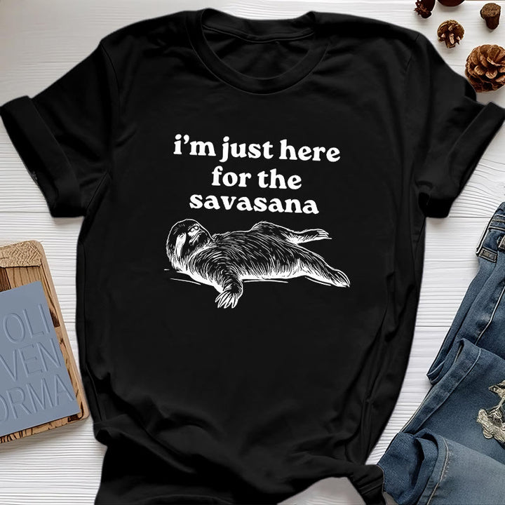 Olivenorma Sloth Yoga I'm Just Here for Savasana T-Shirt - Black - 2XL - image 5