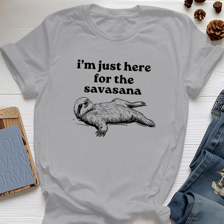 Olivenorma Sloth Yoga I'm Just Here for Savasana T-Shirt - Gray - 2XL - image 7