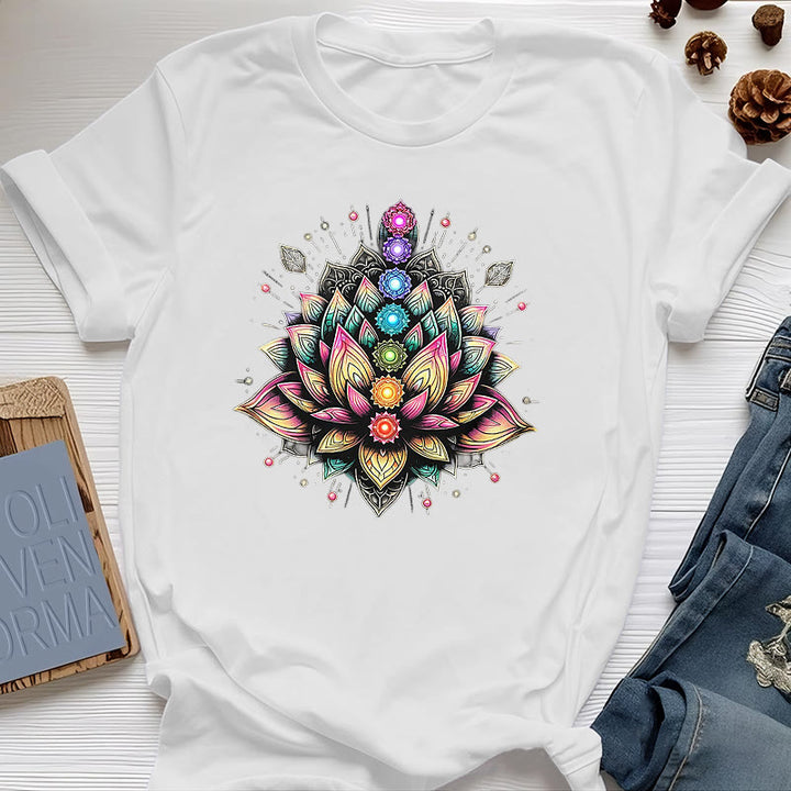 Olivenorma Chakra Lotus Flower Yoga Meditation T-Shirt - White - 2XL - image 5