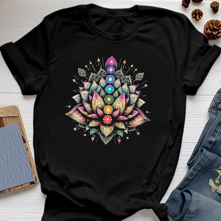 Olivenorma Chakra Lotus Flower Yoga Meditation T-Shirt - Black - 2XL - image 0