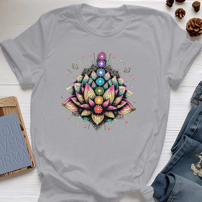 Olivenorma Chakra Lotus Flower Yoga Meditation T-Shirt - Gray - 2XL - image 7