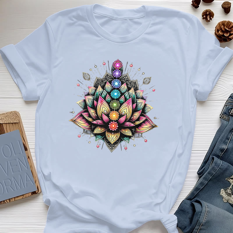 Olivenorma Chakra Lotus Flower Yoga Meditation T-Shirt - Blue - 2XL - image 11