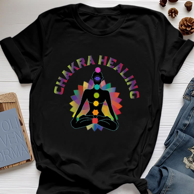 Olivenorma Chakra Healing Reiki Yoga Meditation T-Shirt - Black - 2XL - image 0