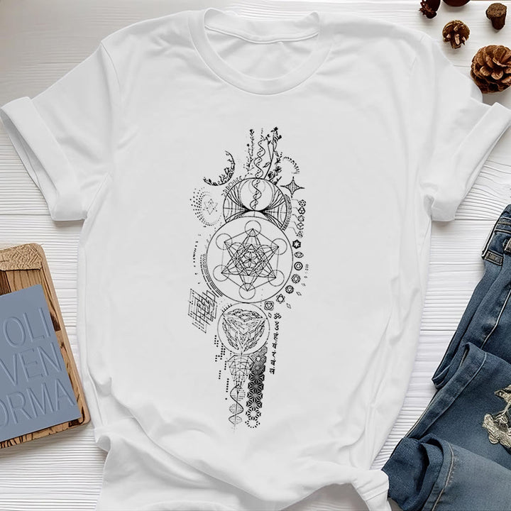 Olivenorma Flower Of Life Sacred Geometry T-Shirt - White - 2XL - image 5