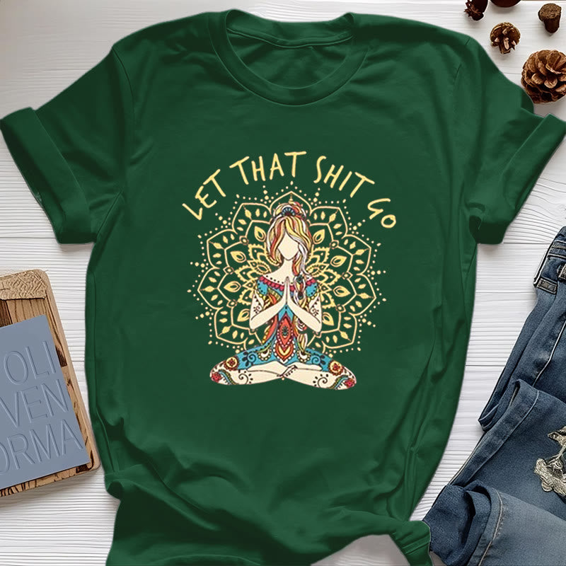 Olivenorma "Let That Shit Go" Yoga Meditation Sitting T-Shirt - Dark Green - 2XL - image 19