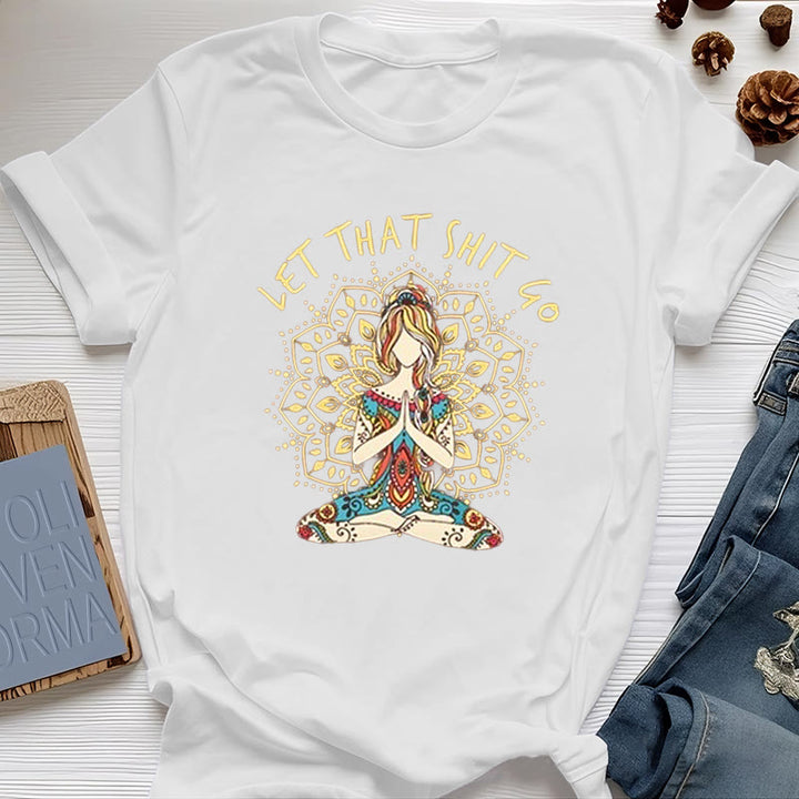 Olivenorma "Let That Shit Go" Yoga Meditation Sitting T-Shirt - White - 2XL - image 5