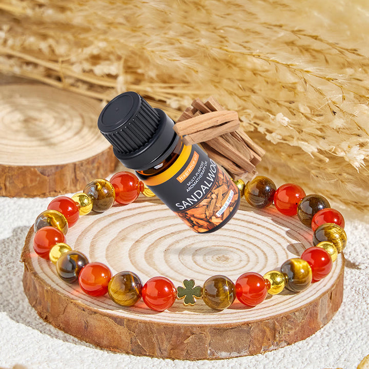 Olivenorma "​Lucky Clover" Tiger Eye & Red Agate Fortunate Essential Oil Bracelet - Bracelet + Sandalwood Essential Oil - image 0