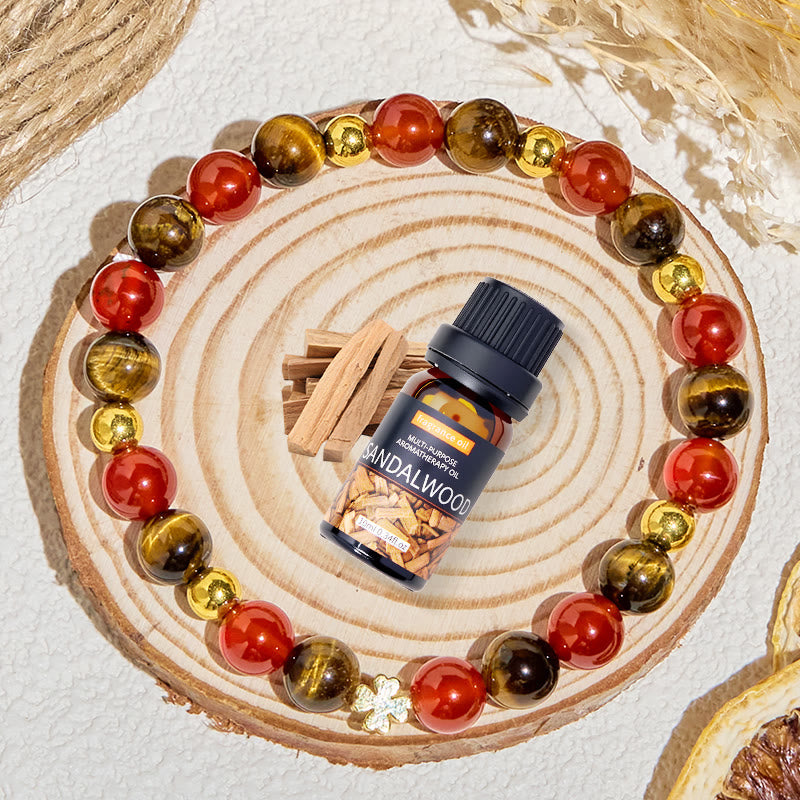 Olivenorma "​Lucky Clover" Tiger Eye & Red Agate Fortunate Essential Oil Bracelet - image 3