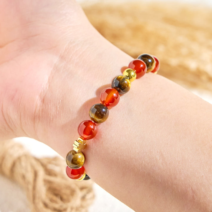 Olivenorma "​Lucky Clover" Tiger Eye & Red Agate Fortunate Essential Oil Bracelet - image 5