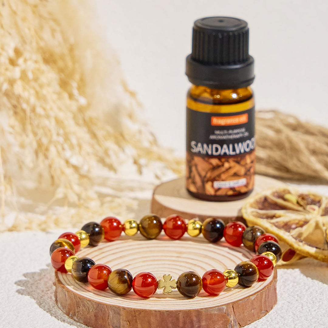 Olivenorma "​Lucky Clover" Tiger Eye & Red Agate Fortunate Essential Oil Bracelet - image 2