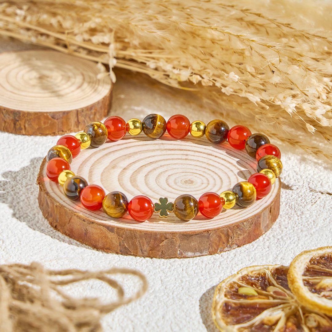 Olivenorma "​Lucky Clover" Tiger Eye & Red Agate Fortunate Essential Oil Bracelet - Bracelet Only - image 4
