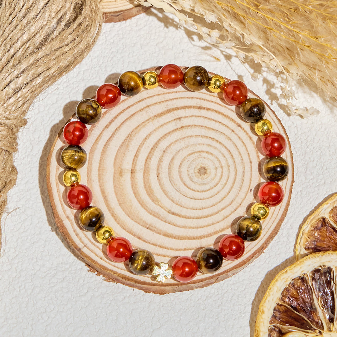 Olivenorma "​Lucky Clover" Tiger Eye & Red Agate Fortunate Essential Oil Bracelet - image 6