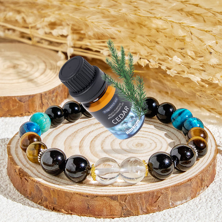 Olivenorma "Deep Palette" Clear Crystal Hematite Cleansing Essential Oil Bracelet - Bracelet + Cedar Essential Oil - image 0