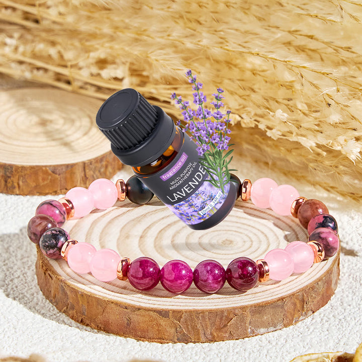 Olivenorma "​​Woodland Bloom​​" Rose Quartz Tranquility Essential Oil Bracelet - Bracelet + Lavender Essential Oil - image 0