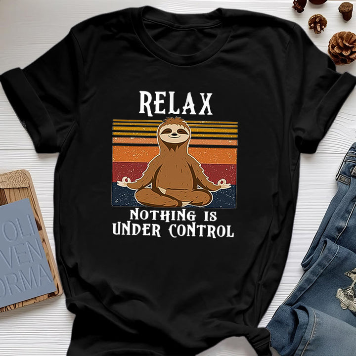 Olivenorma Relaxed Sloth Retro Cotton T-Shirt - Black - 2XL - image 9