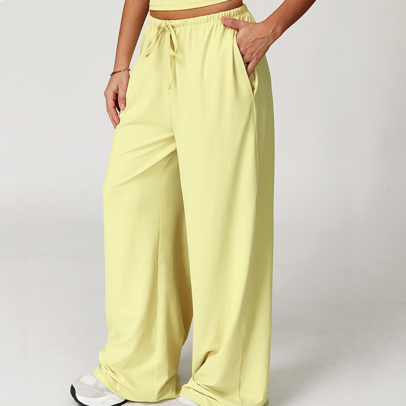 Olivenorma Plain Color Loose Drawstring Women's Wide-Leg Pants - Lemon Yellow - XL - image 20