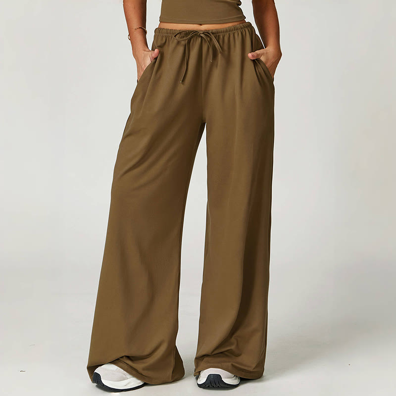 Olivenorma Plain Color Loose Drawstring Women's Wide-Leg Pants - Brown - XL - image 16