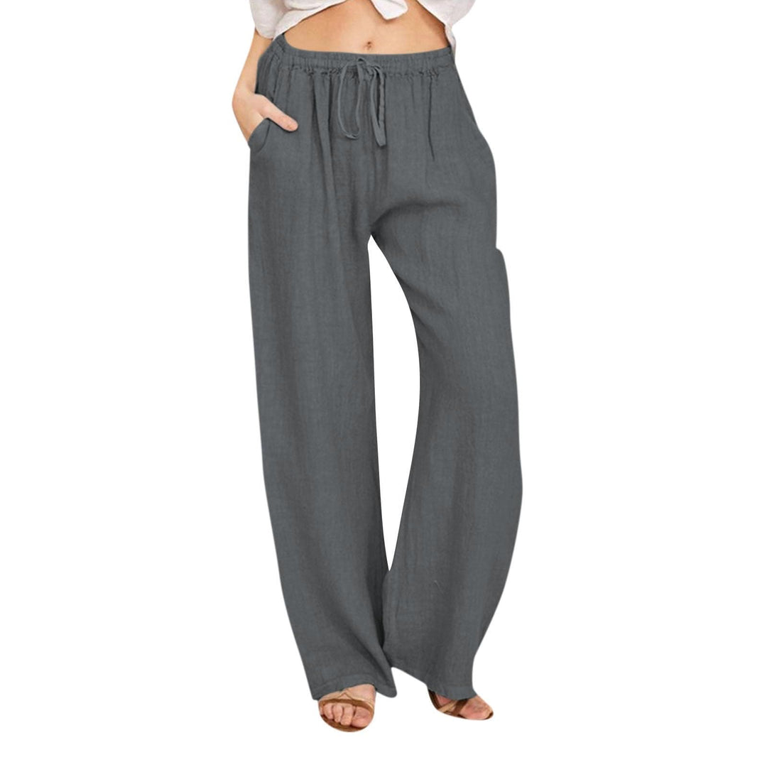 Olivenorma  Plain Color Casual Women's Cotton Linen Wide Leg Pants with Pockets - Dark Gray - 3XL - image 23