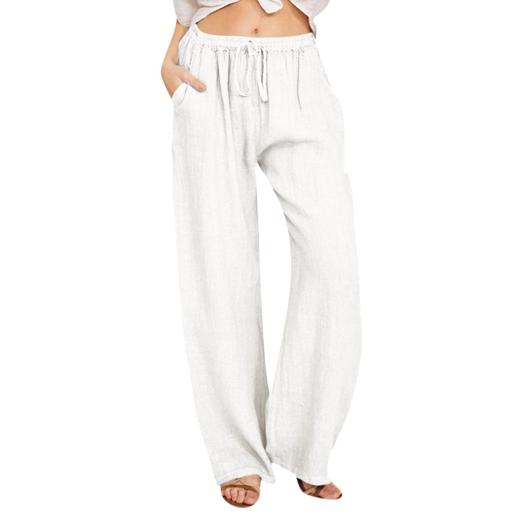 Olivenorma  Plain Color Casual Women's Cotton Linen Wide Leg Pants with Pockets - White - 3XL - image 13
