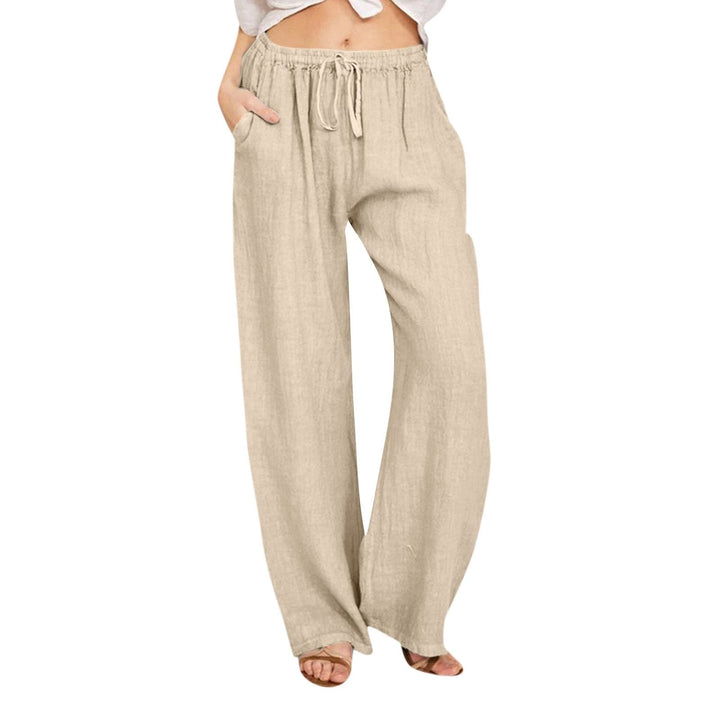 Olivenorma  Plain Color Casual Women's Cotton Linen Wide Leg Pants with Pockets - Khaki - 3XL - image 28