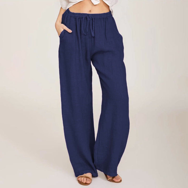 Olivenorma  Plain Color Casual Women's Cotton Linen Wide Leg Pants with Pockets - Navy Blue - 3XL - image 18