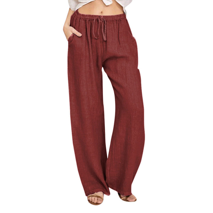 Olivenorma  Plain Color Casual Women's Cotton Linen Wide Leg Pants with Pockets - Wine Red - 3XL - image 33