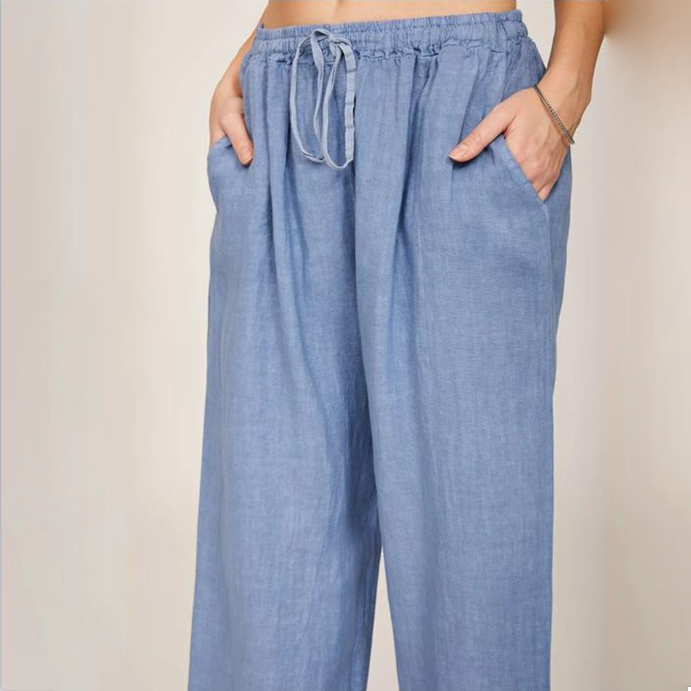 Olivenorma  Plain Color Casual Women's Cotton Linen Wide Leg Pants with Pockets - image 2