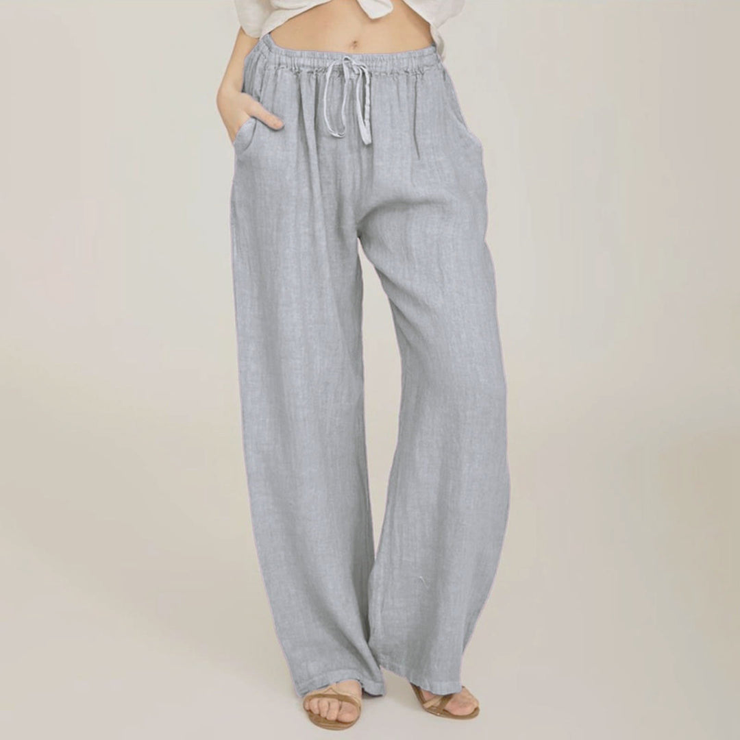 Olivenorma  Plain Color Casual Women's Cotton Linen Wide Leg Pants with Pockets - Light Gray - 3XL - image 8