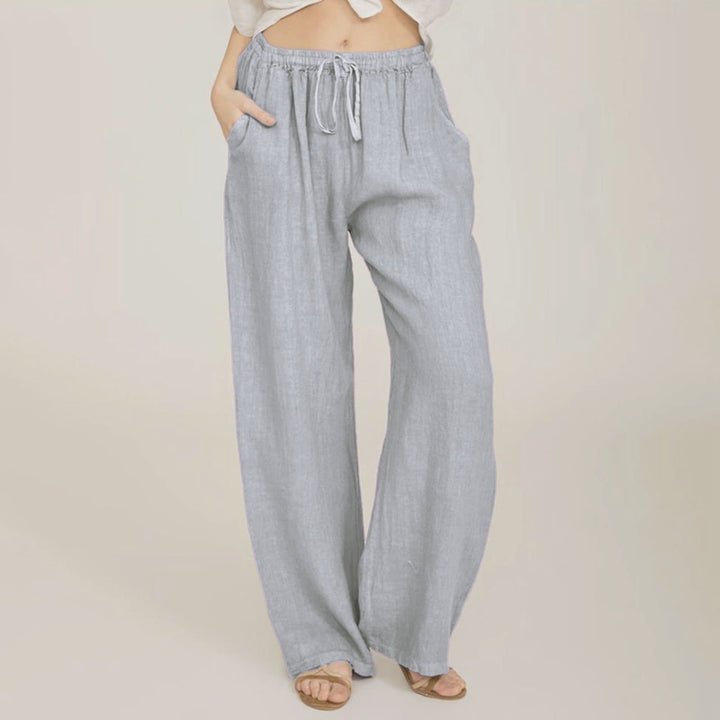 Olivenorma  Plain Color Casual Women's Cotton Linen Wide Leg Pants with Pockets - Light Gray - 3XL - image 8