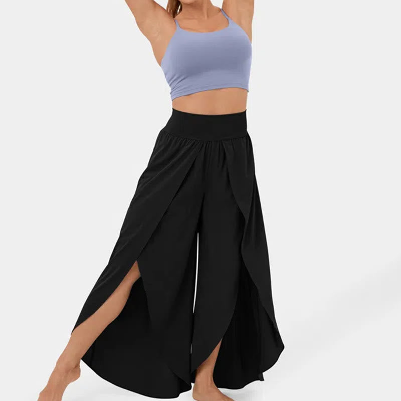 Olivenorma Women's Loose Fit Slit Stretch Flare Leg Elastic Waist Comfortable Flexible Stylish Yoga Pants - Black - 3XL - image 10