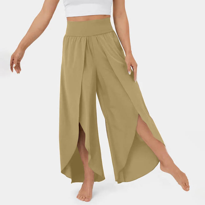 Olivenorma Women's Loose Fit Slit Stretch Flare Leg Elastic Waist Comfortable Flexible Stylish Yoga Pants - Khaki - 3XL - image 28